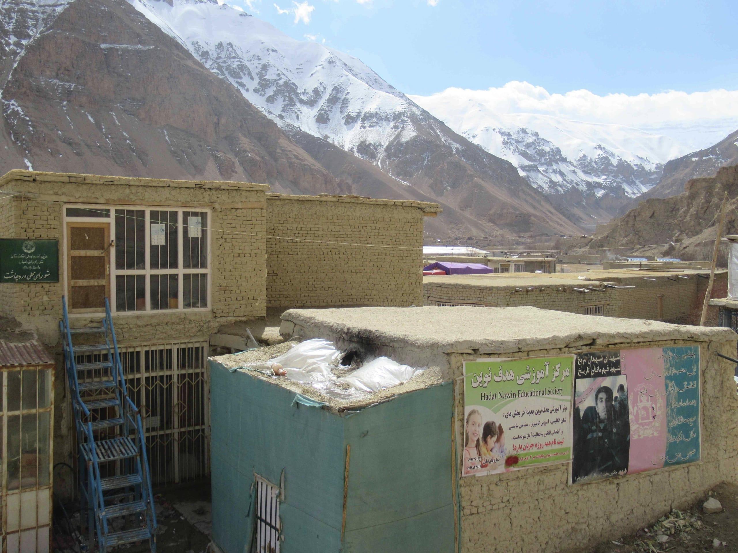 These households are connected through a cable coming from the wooden pole on the right of this photo.